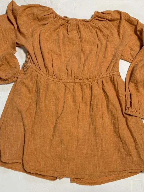 Free People Boho Lace Babydoll Tunic Top Rust Orange Size M - Picture 9 of 10